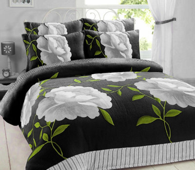 Homes & Linen New Printed Rosaleen Flower Teddy Fleece Duvet Cover Set Cosy Warm Soft Bed Set
