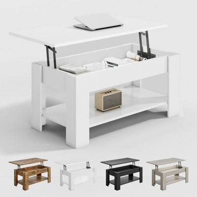 MCC Direct Convertible Coffee Table With Hinged Lift-Top Lid Multi-Functional Storage Table White - image 1