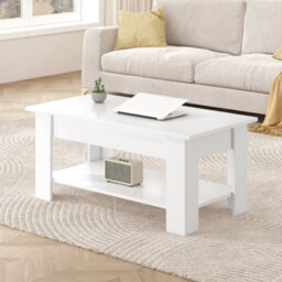 MCC Direct Convertible Coffee Table With Hinged Lift-Top Lid Multi-Functional Storage Table  White - thumbnail 2