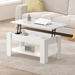 MCC Direct Convertible Coffee Table With Hinged Lift-Top Lid Multi-Functional Storage Table  White - thumbnail 3