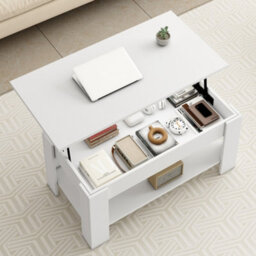 MCC Direct Convertible Coffee Table With Hinged Lift-Top Lid Multi-Functional Storage Table  White - thumbnail 4