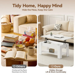 MCC Direct Convertible Coffee Table With Hinged Lift-Top Lid Multi-Functional Storage Table  White - thumbnail 6