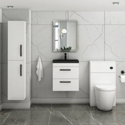 Royal Bathrooms Turin 500mm Wall Hung Vanity Unit 2 Drawer Gloss White With Black Basin & Handles - thumbnail 5