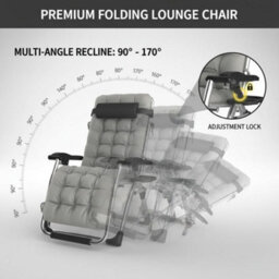 Extra Wide Zero Gravity Chair 74Cm  Foldable Reclining Outdoor Lounger, Cushion & Cup Holder, 150Kg (Grey) - thumbnail 5