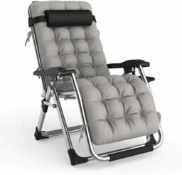Extra Wide Zero Gravity Chair 74Cm  Foldable Reclining Outdoor Lounger, Cushion & Cup Holder, 150Kg (Grey) - thumbnail 1