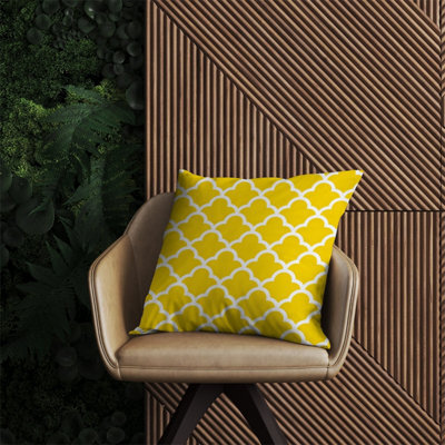 Warren Reed Designer Geometric Yellow Quatrefoil Wave Outdoor Cushion 60Cm X 60Cm