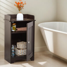 Gr8 Home Bathroom Storage Floor Cabinet Wooden Brown Door Cupboard Shelves Organiser Unit
