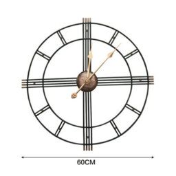 Living And Home Metal Wall Clock Black Metal Home Decor Clock For Living Room Bedroom Kitchen 600mm (Gold Hands) - thumbnail 7