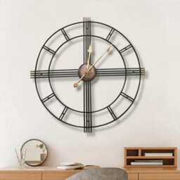 Living And Home Metal Wall Clock Black Metal Home Decor Clock For Living Room Bedroom Kitchen 600mm (Gold Hands) - thumbnail 2