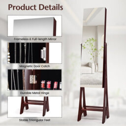 Gainoom Freestanding Brown Mirror Jewelry Cabinet Organizer Full Length Mirror Built-In Led - thumbnail 5