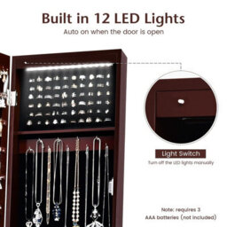 Gainoom Freestanding Brown Mirror Jewelry Cabinet Organizer Full Length Mirror Built-In Led - thumbnail 7