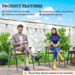 Outsunny Set Of 2 Garden Chair Cushions Seat Pad For Outdoor Use Khaki - thumbnail 5