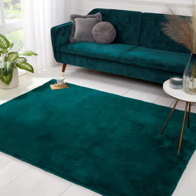 Faux Fur Teal Plain Shaggy Modern Easy To Clean Rug For Living Room And Bedroom-120Cm X 170Cm - image 1