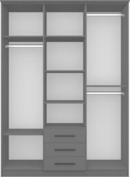 Arte Grey Hinged 3-Door Wardrobe With Mirror & Black Accents 152X207Cm - Three Drawers, Six Shelves - thumbnail 4