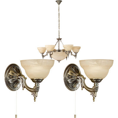 Elegant Bronze Satin Glass Chandelier With Matching Wall Lights - image 1