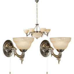 Elegant Bronze Satin Glass Chandelier With Matching Wall Lights