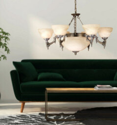 Elegant Bronze Satin Glass Chandelier With Matching Wall Lights - thumbnail 4