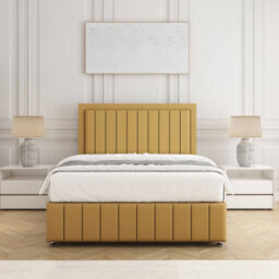Bsspoke Sophia Divan Bed Set Mustard Plush Velvet 24Inch Headboard & Footboard & Mattress No Drawers In 3Ft 4Ft 4Ft6 5Ft 6Ft