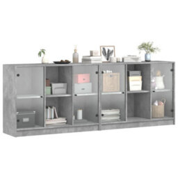 Berkfield Modern Bookcase With Doors Concrete Grey 204X37X75 Cm Engineered Wood - thumbnail 5