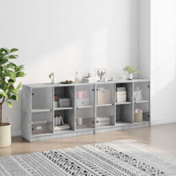 Berkfield Modern Bookcase With Doors Concrete Grey 204X37X75 Cm Engineered Wood - thumbnail 3