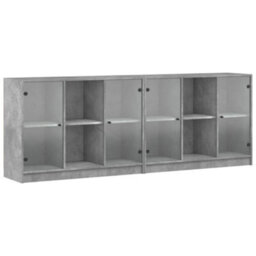 Berkfield Modern Bookcase With Doors Concrete Grey 204X37X75 Cm Engineered Wood - thumbnail 1