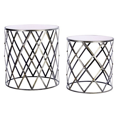 Orsina Industrial Set Of Two Diamond Design Silver Tables, Versatile Small Table, Everyday Use Lounge Table - image 1