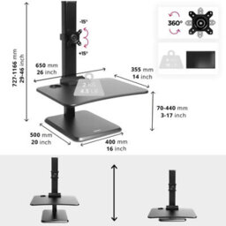 Duronic Dm05D14 Sit-Stand Desk Workstation, Desk Convertor, Manually Height Adjustable 7-44Cm, 65X51Cm Platform - Black - thumbnail 3