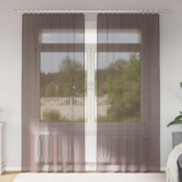 Berkfield Voile Curtains With Rod Pockets 2 Pcs Brown - thumbnail 1