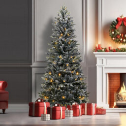 6Ft Pop-Up Pre-Lit Frosted Pine Christmas Tree With 100 Leds & Timer - Easy Assemble Illuminated Xmas Decoration - H180 X 82Cm - thumbnail 2