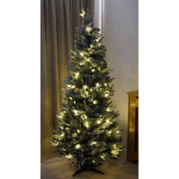 6Ft Pop-Up Pre-Lit Frosted Pine Christmas Tree With 100 Leds & Timer - Easy Assemble Illuminated Xmas Decoration - H180 X 82Cm - thumbnail 3