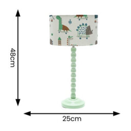 ValueLights Sage Green Bobbin Stem Table Lamp With Cartoon Dino Drum Shade For Living Room Bedroom - Led Bulb Included - thumbnail 5