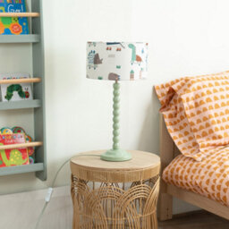 ValueLights Sage Green Bobbin Stem Table Lamp With Cartoon Dino Drum Shade For Living Room Bedroom - Led Bulb Included - thumbnail 4