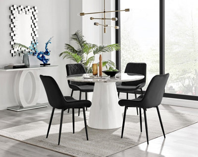 Furniturebox Uk Palma White Marble Effect Round Dining Table & 4 Black Pesaro Black Leg Chairs - image 1