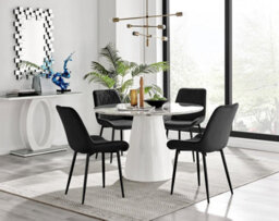 Furniturebox Uk Palma White Marble Effect Round Dining Table & 4 Black Pesaro Black Leg Chairs - thumbnail 1