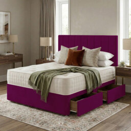 Slumbre Portland Plush Velvet Divan Bed, Headboard - 3Ft Single - Burgundy - 0 Drawers
