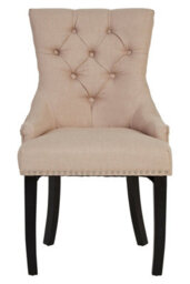 Orsina Natural Linen Dark Legged Dining Chair,decorative Accent Chair, Plush Upholstered Chair,button Tufted Seat - thumbnail 4