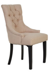 Orsina Natural Linen Dark Legged Dining Chair,decorative Accent Chair, Plush Upholstered Chair,button Tufted Seat