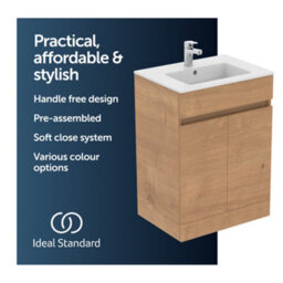 Ideal Standard Eurovit+ 600mm Floor Standing Vanity Unit With 2 Doors In Natural Oak - thumbnail 5