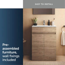 Ideal Standard Eurovit+ 600mm Floor Standing Vanity Unit With 2 Doors In Natural Oak - thumbnail 7