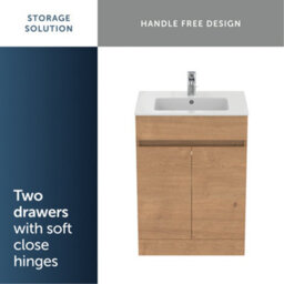 Ideal Standard Eurovit+ 600mm Floor Standing Vanity Unit With 2 Doors In Natural Oak - thumbnail 6