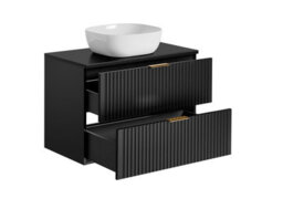 Impact Furniture Bathroom Furniture Set Wall Hung Vanity Unit With Sink And 800mm Worktop Tall Cabinet Black Ribbed Fluted Adel - thumbnail 3