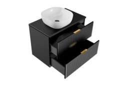 Impact Furniture Bathroom Furniture Set Wall Hung Vanity Unit With Sink And 800mm Worktop Tall Cabinet Black Ribbed Fluted Adel - thumbnail 4