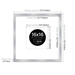 "16X16"" Silver Picture Frame - 16X16"" Square Frame With 12X12"" Mount For 16X16""/12X12"" Pictures Moderrn Style Thin Edge, 1 Pack" - thumbnail 2