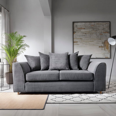 Abakus Direct Jumbo Grey Cord 3 Seater Sofa For Living Room With Thick Luxury Deep Filled Cushioning - image 1