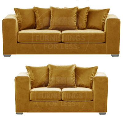 Furnishings For Less UK Ella Boxed Arm Plush Velvet  Fabric Sofa Set 3 And 2 Seater Sofa   Gold - image 1