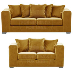 Furnishings For Less UK Ella Boxed Arm Plush Velvet  Fabric Sofa Set 3 And 2 Seater Sofa   Gold - thumbnail 1