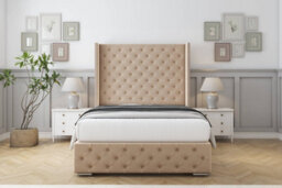 "Sloomy Arundel Pebble Plush Bed Frame With Mattress With 50""  Upholstered Wingback Headboard 4' Small Double" - thumbnail 1