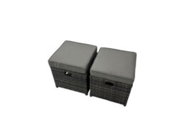 Fimous 7 Pieces Outdoor Pe Rattan Garden Furniture Corner Sofa Oblong Coffee Table Set With Cushions 3 Footstools Dark Grey Mixed - thumbnail 9