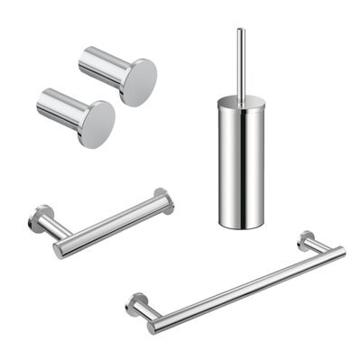 Cosmic Bathroom Accessory Set, Silver, 5 Pieces, 2X Hooks, Toilet Brush, Toilet Paper Holder, Towel Rail, Architect Collection - image 1