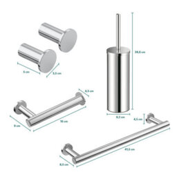 Cosmic Bathroom Accessory Set, Silver, 5 Pieces, 2X Hooks, Toilet Brush, Toilet Paper Holder, Towel Rail, Architect Collection - thumbnail 5